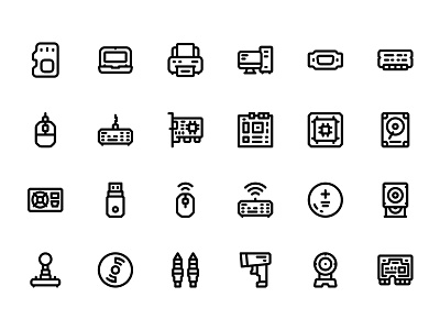 Computer Component Icon Set Design Line Style