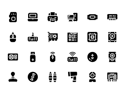 Computer Component Icon Set Design Solid Style computer device digital electronic glyph icon icon set illustration ios laptop motherboard processor silhouette solid technology vector