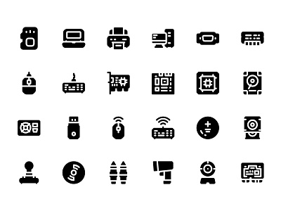 Computer Component Icon Set Design Solid Style