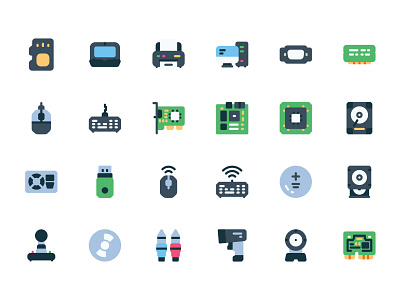 Computer Component Icon Set Design Flat Style cartoon color component computer flat icon harddisk hardware icon icon design icon set icons input laptop memory motherboard technology