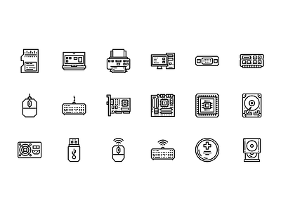 Computer Component Icon Set Line Style x64