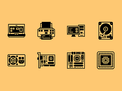 Computer Component Icon Set Solidline Style x64 device electronic glyph harddisk hardware icon icon design icon set icons laptop motherboard printer processor silhouette solid technology