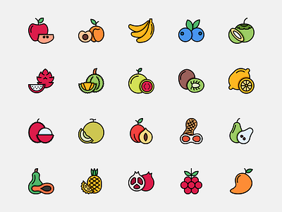 Fruit Icon Set Design Filledline Style