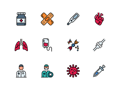 Medicine Icon Set Filled Line Style blood bag bone dentist dna health healthcare icon icon design icon set icons illustration medical medicine syringe thermometer virus