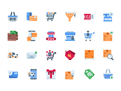 Online Shopping Icon Set Design Flat Style