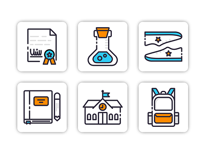 School Object Icon Set Design Filled Line Style