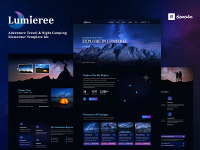 Lumieree - Adventure Travel & Night Camping Template Kit adventure agency branding camping elementor template kit tour travel travel agency uiux design web web design website creative