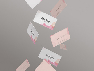 Lauren Lindsay Cakes Business Cards branding business cards lettering logo pink watercolour