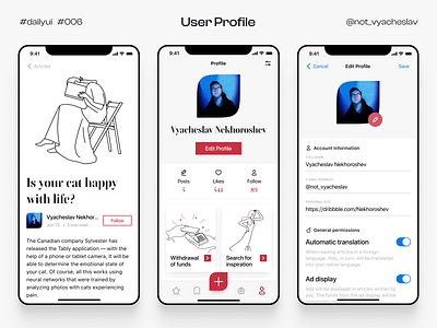 User Profile | DailyUI 006 006 app articles dailyui design minimalistic mobile ui user profile