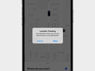 Location Tracker app cars dailyui design geolocation ios location tracker map minimalistic mobile taxi ui ux