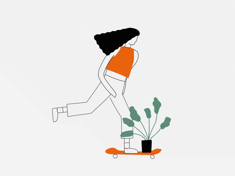 People with Plants animation character illustration line illustration people plant simple skateboard woman