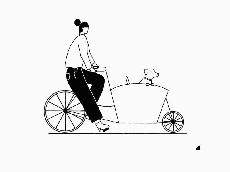Pet animal animation bicycle bike blackandwhite character dog framebyframe illustraion line motion pet simple woman