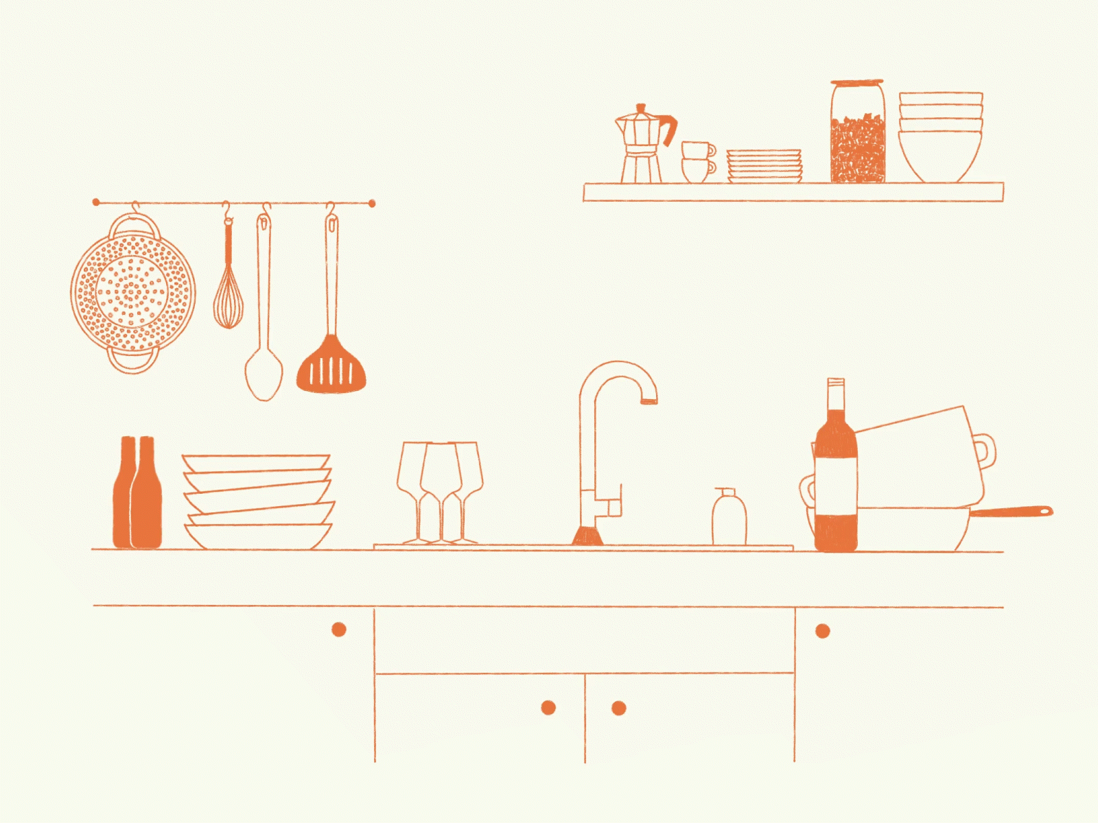 Dinner Party Aftermath animation dishes drops framebyframe illustration kitchen kitchen utensils lineillustration mess motion organized procreate simple water water tap