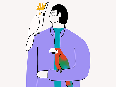 Crazy bird man birds character illustration lineillustration man peachtober procreate simple tropicalbirds