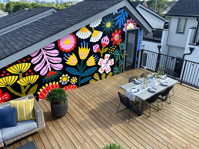 Nashville Mural airbnb female artist floral flower illustration mural muralist nashville pattern plants rooftop tennessee travel wallpaper