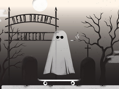 Skateboarding Ghost cemetery ghost grave graveyard halloween illustration night skateboard tree