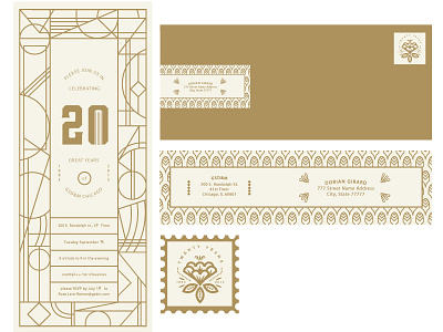 20 years 20 art deco chicago envelope flower invitation invite layout lines mailer stamp twenty