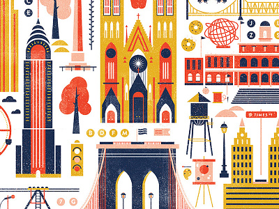 <3 N <3 Y art bagels bridge brooklyn buildings church illustration manhattan new york scene travel