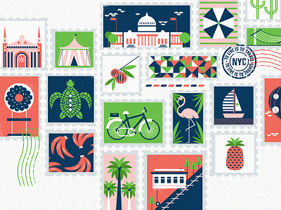 Stamp Revamp bike city donut flamingo mail nyc palms stamps travel