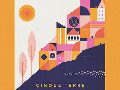 Cinque Terre buildings cinque terre europe illustration italy sun travel trees vacation