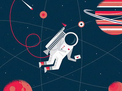 Spaced Out astronaut comet earth explore illustration letter moon outer space planet space star travel