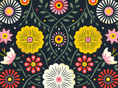 🌼 botanical daisy floral flower flowers illustration leaf pattern poster vine