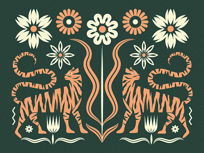 Tigers cat floral flower flowers illustration pattern symmetry tiger