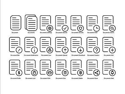 Document Line Icons alert branding delete dollar download illustration print profile search setting share