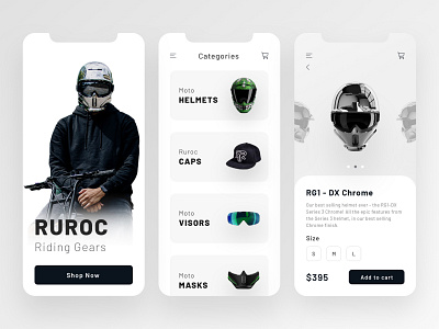 Ruroc Riding Gears E-commerce app design concept design minimal typography ui uidesign uidesigns ux uxdesign uxui