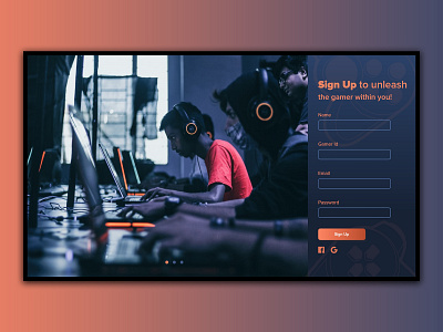 Gaming website sign up page