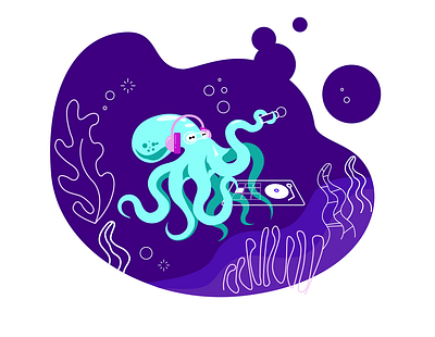 dj octopus design dj fish illustration music ocean octopus sea vector water web