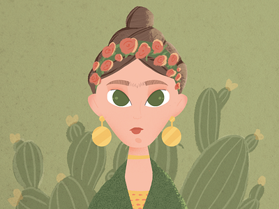 Frida Kahlo ai artist character colors dribbbleartist flowers frida green illustration illustrator ps vector