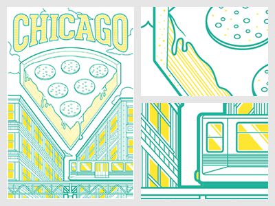Chicago Final [GIF] buldings chicago city deepdish gif il illinois illustration pepperoni pizza pizza pie train