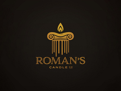 LOGO 01/30 - Roman’s Candle Co. candle column design challenge fire gold light logo roman wick