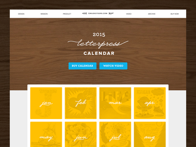 12 Musketeers - 2015 Site - Top blue calendar grain letterpress paper script ui ui design web design website wood yellow