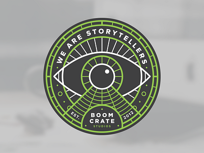Boom Crate - We Are Storytellers badge circle eye illustration line art patch sticker storyteller vector