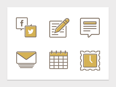 Gold Offset Icons bubble content envelope gold icon icons line art lineart offset services social media stamp