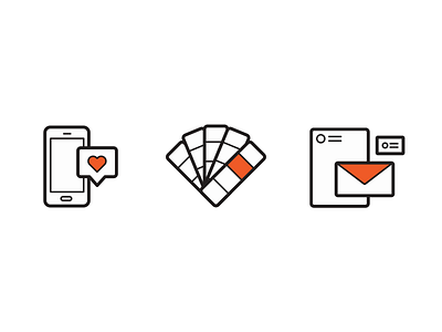 Design & Share | Icons collateral heart iconography icons line art logo palette pantone share swatches two tone