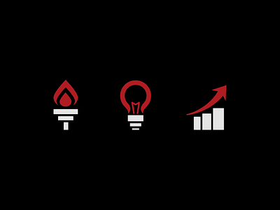 Renegade | Icons black chart crossfit grow gym iconography icons improve inspired learn lightbulb red torch typography vector white