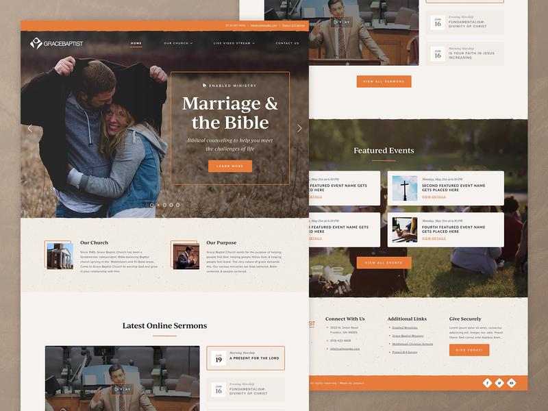 Grace Baptist Church | Website baptist beige bible church orange tan texture ui ux warm web web design website