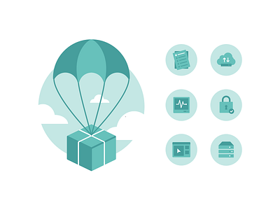 Care Package | Icons blue care package cloud database erver hosting icon icon set icons iconset illustrations list lock monitor package parachute security sky teal