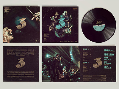 LP cover and logo for rock band 333 band black gold label logo lp music packaging rock three turquoise vinyl