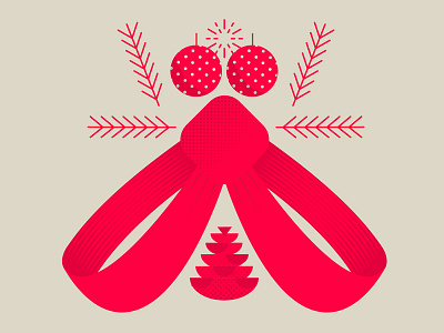 christmas fly branch christmas christmas ball cone festive fly holiday housefly illustration ribbon vector