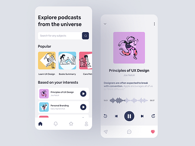 Podcast App adobexd app design figma illustration musicplayer podcastapp typography ui uidesign uiux ux ux ui uxui vector webdesign