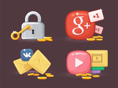 Icons coins envelope google icon icons key lock message plus video vk