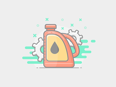 Oil Can can cog wheels color flat icon oil outlines sketch app style vector