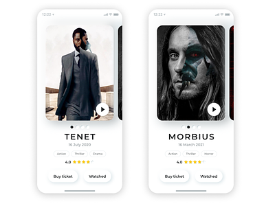 Cinema app UI app app design cinema interface morbius neomorphism tenet ui