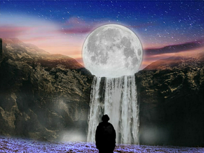 Image manipulation beautiful view lights mountains night sky scenery shadow view waterfall