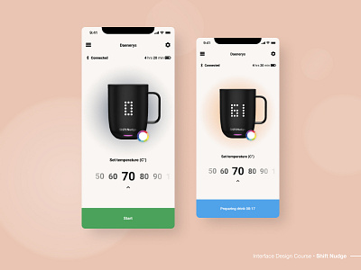 Shift Nudge • Connected coffee cup app (hwk) app coffee cup interface iot minimal temperature ui