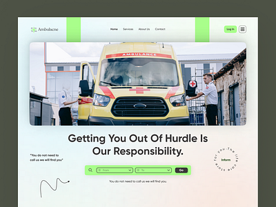 Ambulance Service Website - Hero Header ambulacne car clean driving emergency health home page hospital hospitality landing page modern oxygen patient road sakib service services ui web website